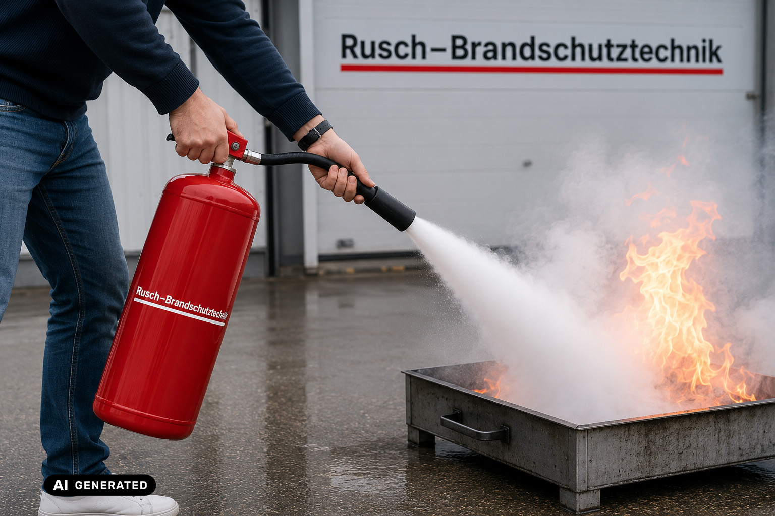 Brandschutzhelfer-Ausbildung bei Rusch-Brandschutztechnik – praktische Löschübung mit echtem Feuerlöscher